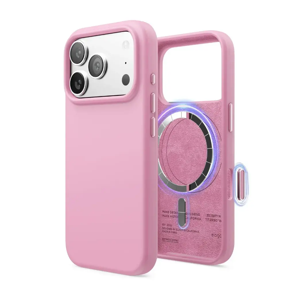 Elago iPhone 18 Pro/17 Pro Magnetic Silicone Case (Camera Control Key Included) (Hot Pink)