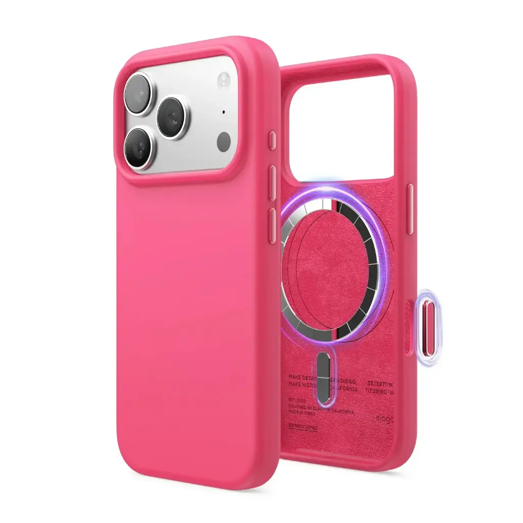 Elago iPhone 18 Pro/17 Pro Magnetic Silicone Case (Camera Control Key Included) (Ice Red)