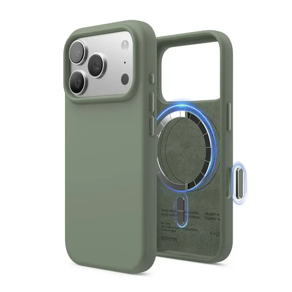 Elago iPhone 18 Pro/17 Pro Magnetic Silicone Case (Camera Control Key Included) (Khaki Green)