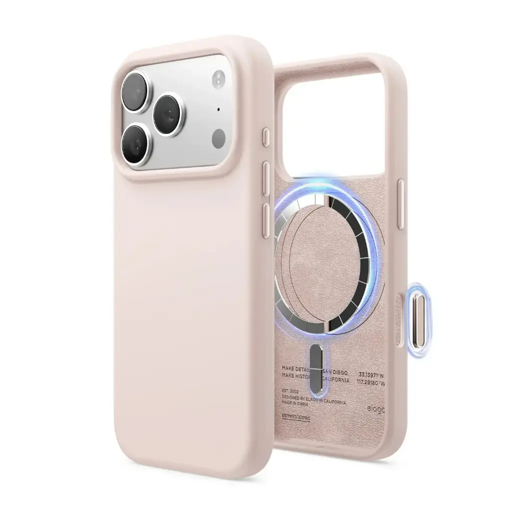 Elago iPhone 18 Pro/17 Pro Magnetic Silicone Case (Camera Control Key Included) (Light Pink)