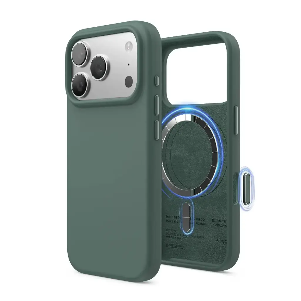 Elago iPhone 18 Pro/17 Pro Magnetic Silicone Case (Camera Control Key Included) (MIDNIGHT GREEN)