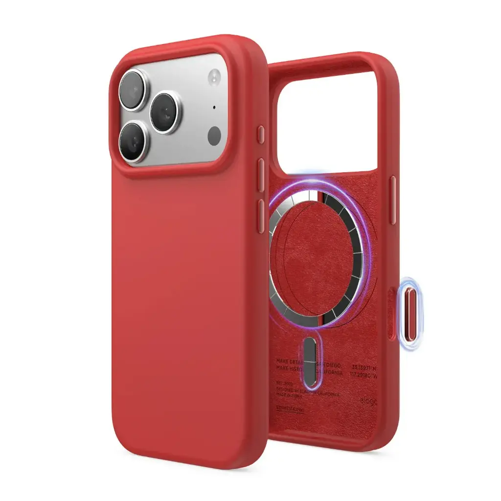 Elago iPhone 18 Pro/17 Pro Magnetic Silicone Case (Camera Control Key Included) (Red)