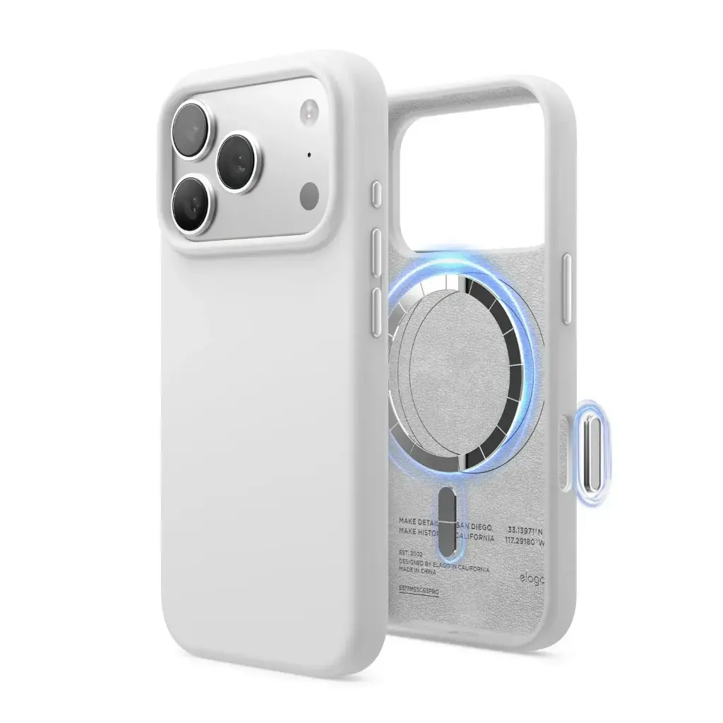 Elago iPhone 18 Pro/17 Pro Magnetic Silicone Case (Camera Control Key Included) (White)