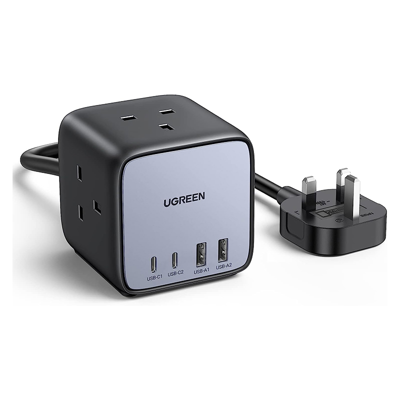 مشترك كهرباء UGREEN DigiNest Cube بقوة 65W بمنفذين USB-C ومنفذين USB-A – قابس بريطاني