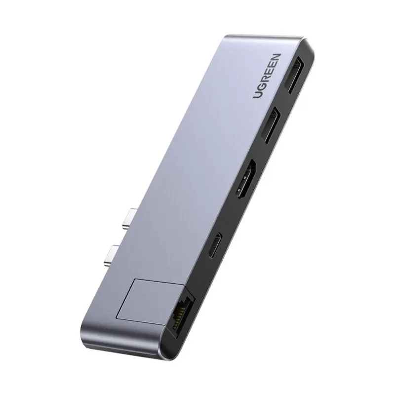 موزع USB-C مزدوج UGREEN إلى 2×USB 3.0 و2×HDMI وSD/TF وUSB-C