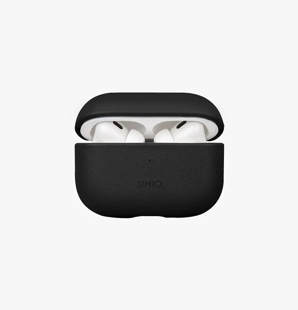 كفر UNIQ Terra جلد طبيعي بإغلاق كبسة لسماعات AirPods Pro 2 – أسود