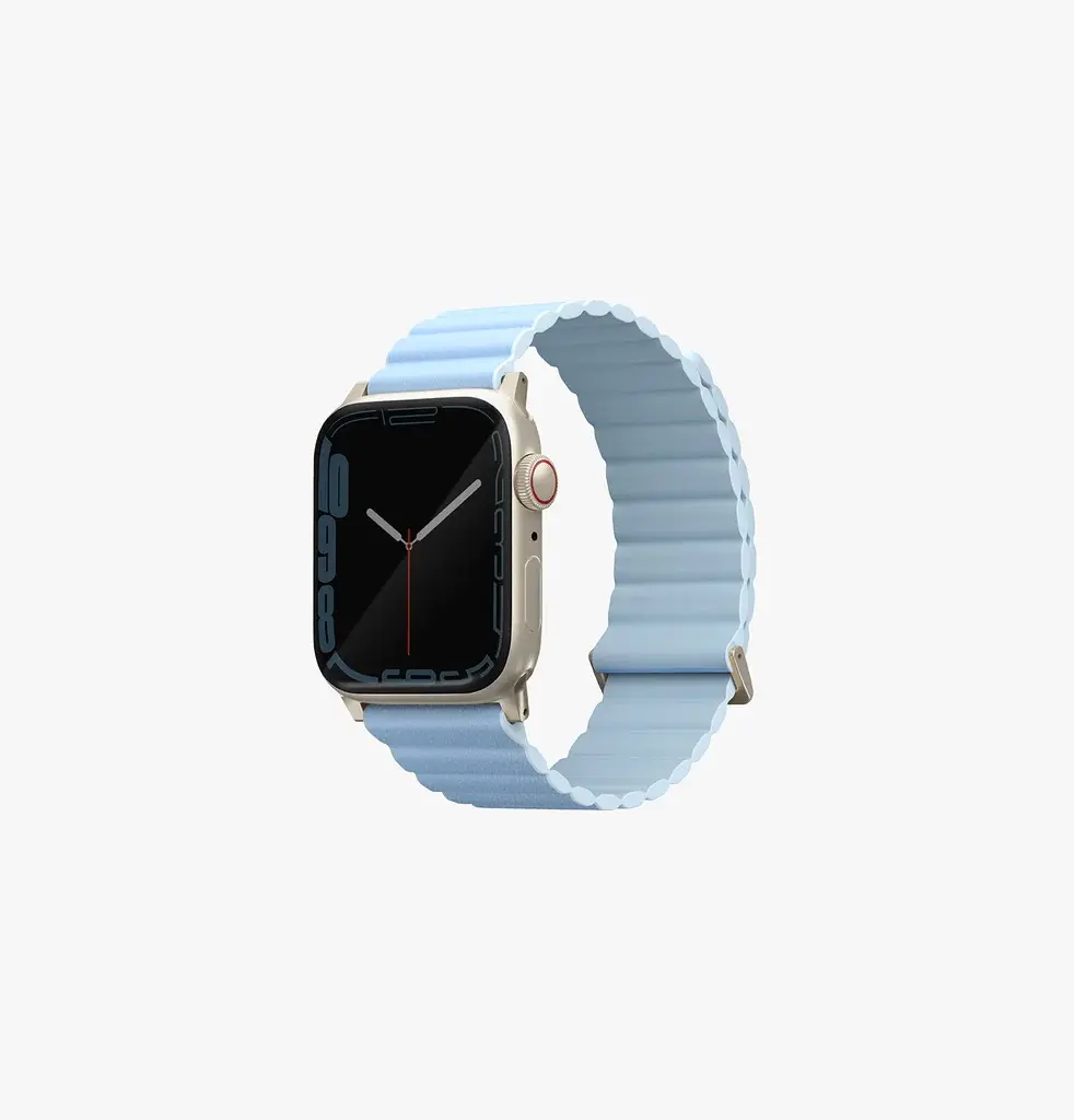سير UNIQ Revix Premium Edition بوجهين لساعة Apple Watch 38/40/41 ملم – أزرق ثلجي / أزرق فاتح