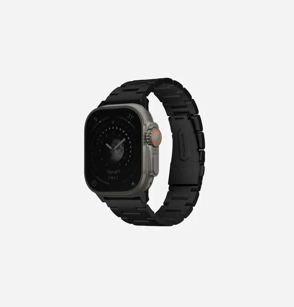 Uniq Osta Steel Strap With Steel Self Adjustable Links for Apple Watch 49/45/42mm - Midnight Black 