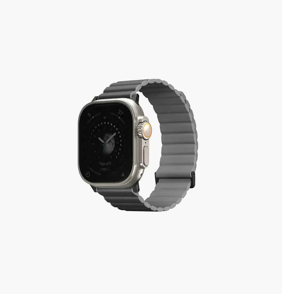 سير UNIQ Revix Premium Edition بوجهين لساعة Apple Watch 49/45/44/42 ملم – رمادي فحمي / رمادي فاتح