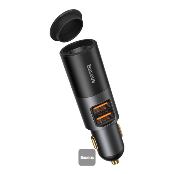 شاحن سيارة Baseus Share Together سريع مع منفذ توسعة للولاعة USB+USB بقوة 120 واط