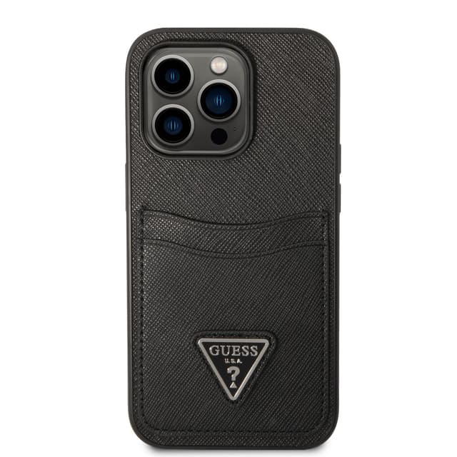 Guess Saffiano Double Card Hard Case for iPhone 14 Pro (6.1") - Black
