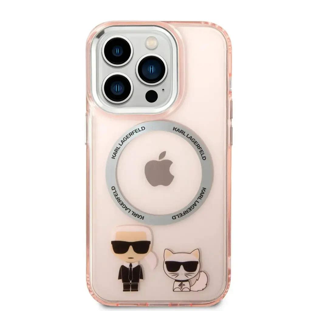 Karl Lagerfeld Liquid Silicone Karl & Choupette  for iPhone 14 Pro (6.1") - Light Pink