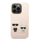 كفر Karl Lagerfeld سيليكون ناعم Karl & Choupette لـ iPhone 14 Pro (6.1") - وردي فاتح