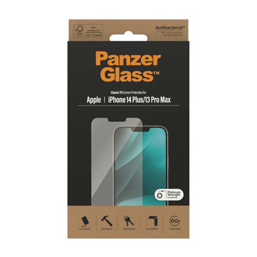 حماية شاشة PanzerGlass شفافة مضادة للبكتيريا لآيفون 14 Plus / 13 Pro Max (6.7 إنش)