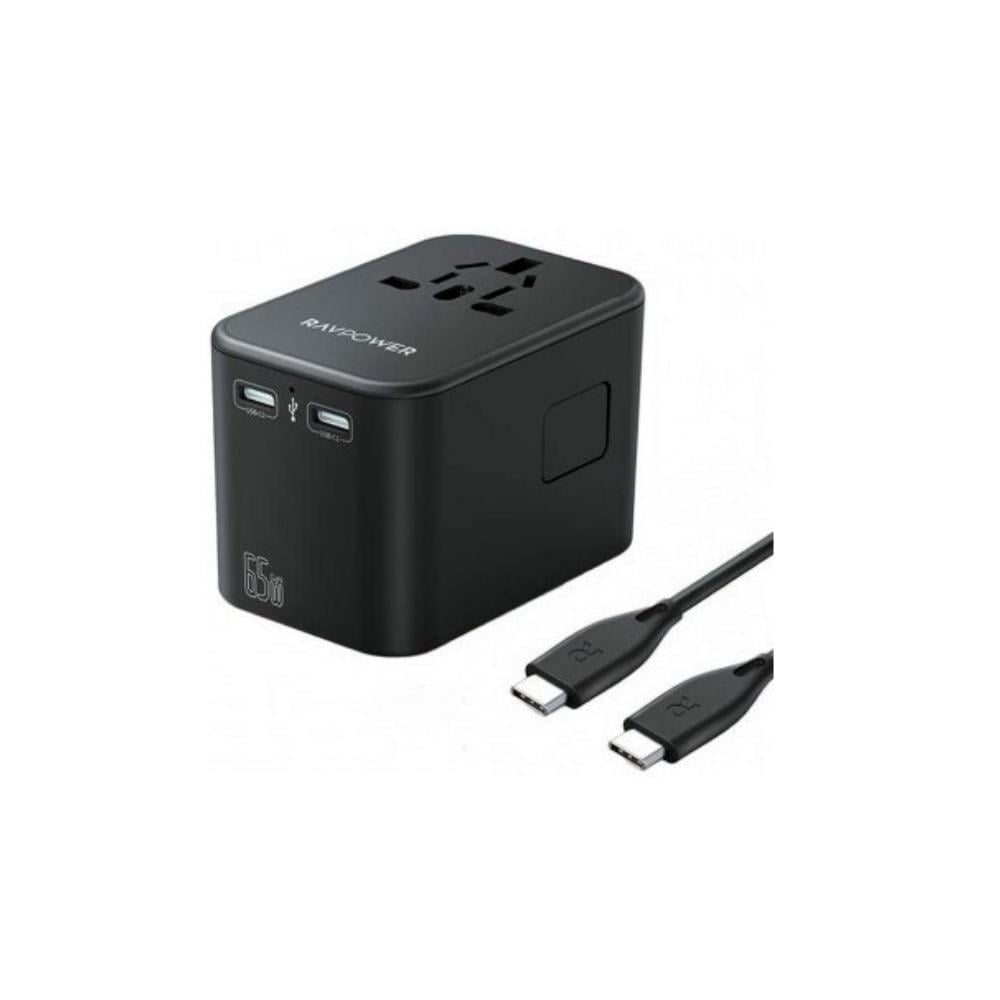 شاحن سفر RAVPower PC1035 65W بـ 3 منافذ + كيبل C إلى C 100W