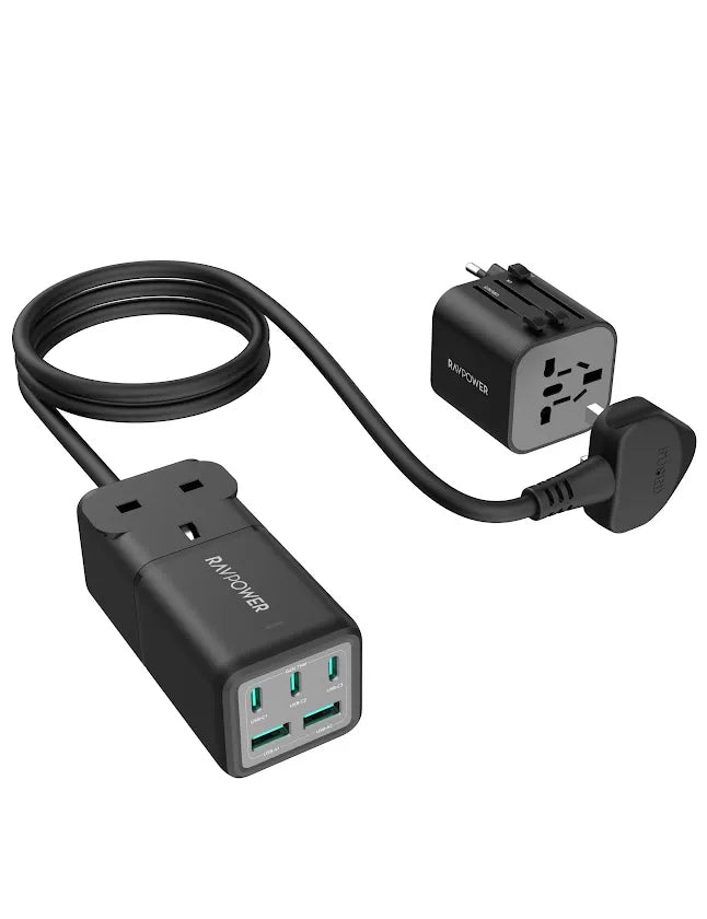 مشترك كهرباء RAVPower RP-PC1062 75W بـ 6 منافذ – قابس UK – أسود