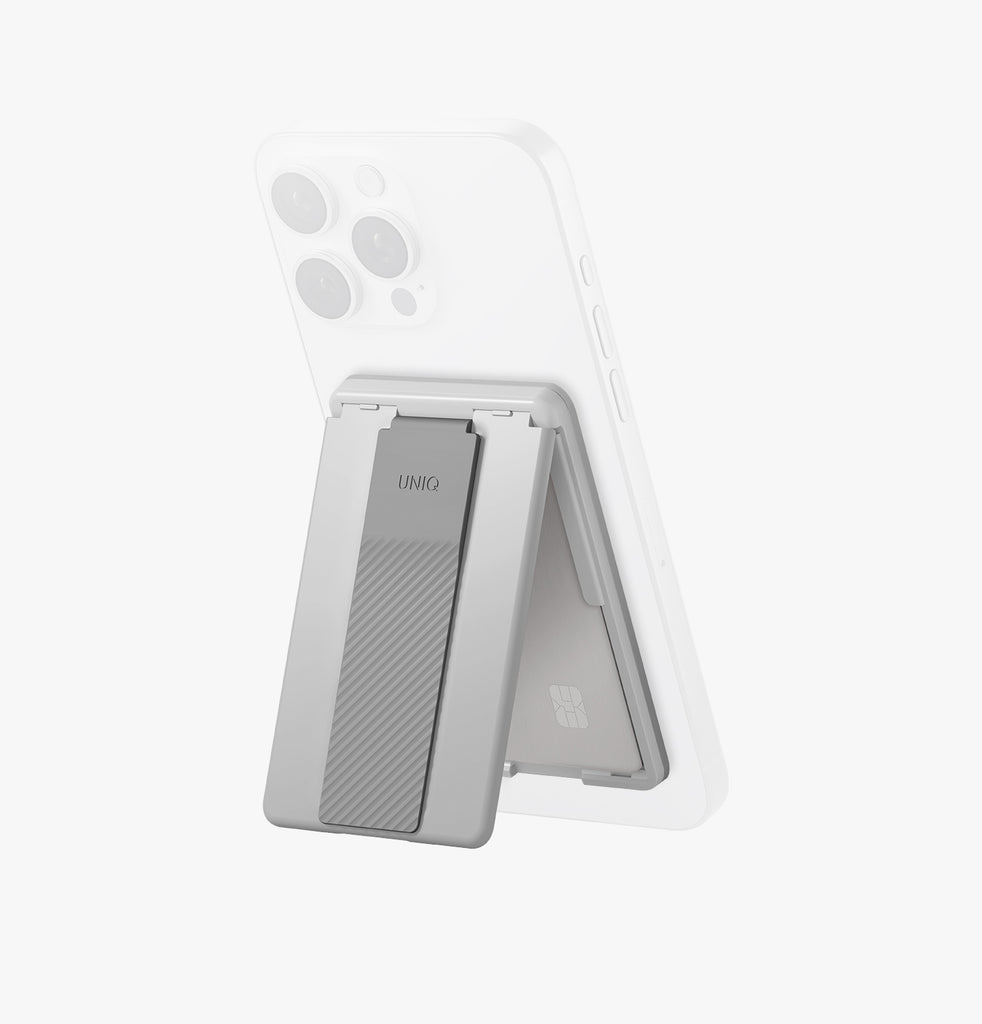 حامل بطاقات مغناطيسي Uniq Heldro ID مع مسكة وستاند - Chalk Grey