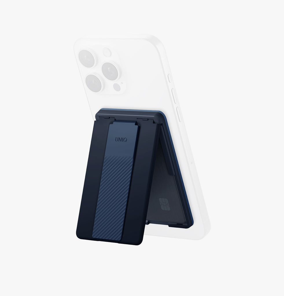 Uniq Heldro ID Magnetic Card Holder With Grip-Band and Stand - Storm Blue