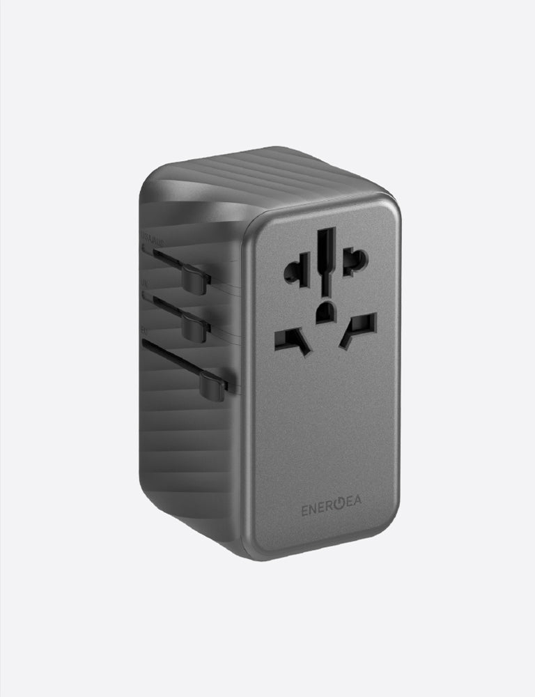 Energea TravelWorld 3-Port USB-C and 1-Port USB-A GaN 120W Travel Adapter - Gunmetal