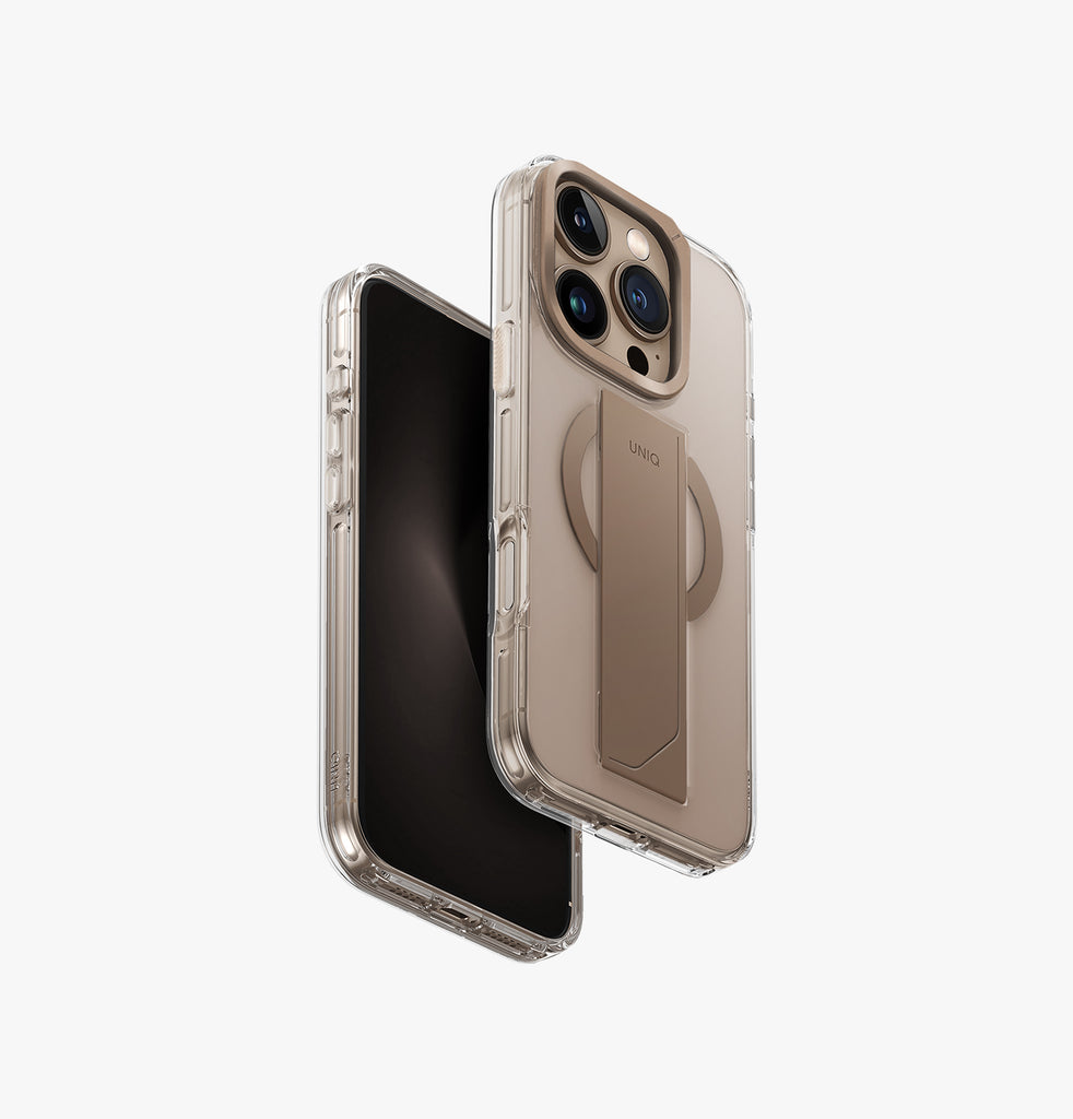 كفر Uniq Hybrid Heldro Max MagSafe مع ستاند الكاميرا لـ iPhone 16 Pro - ذهبي رملي