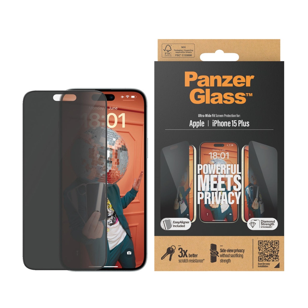 حماية شاشة خصوصية PanzerGlass Ultra-Wide Fit لآيفون 2023 مقاس 6.7 إنش