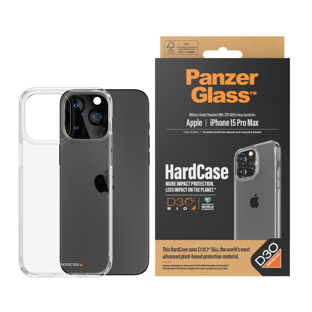 كفر PanzerGlass HardCase مع D3O® لآيفون 15 Pro Max (6.7 إنش) – شفاف