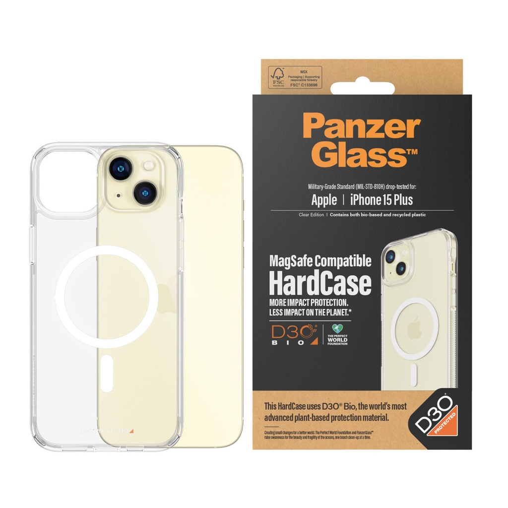 كفر PanzerGlass HardCase MagSafe مع D3O® لآيفون 15 Plus (6.7 إنش) – شفاف