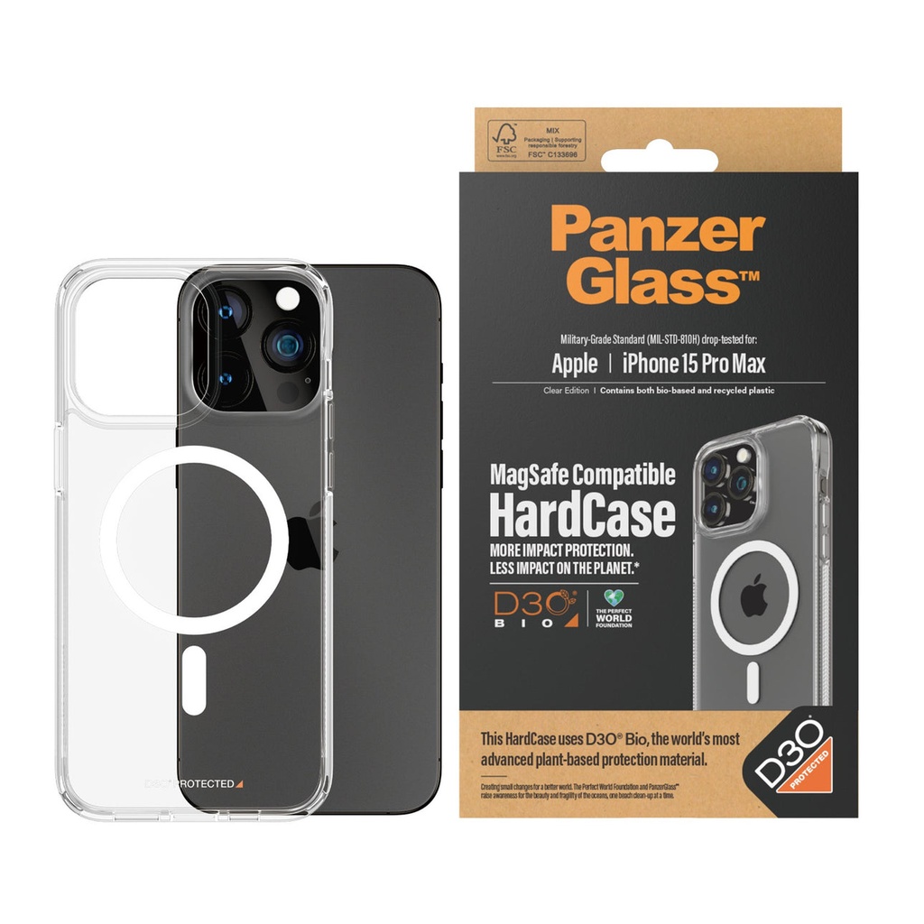 كفر PanzerGlass HardCase MagSafe مع D3O® لآيفون 15 Pro Max (6.7 إنش) – شفاف