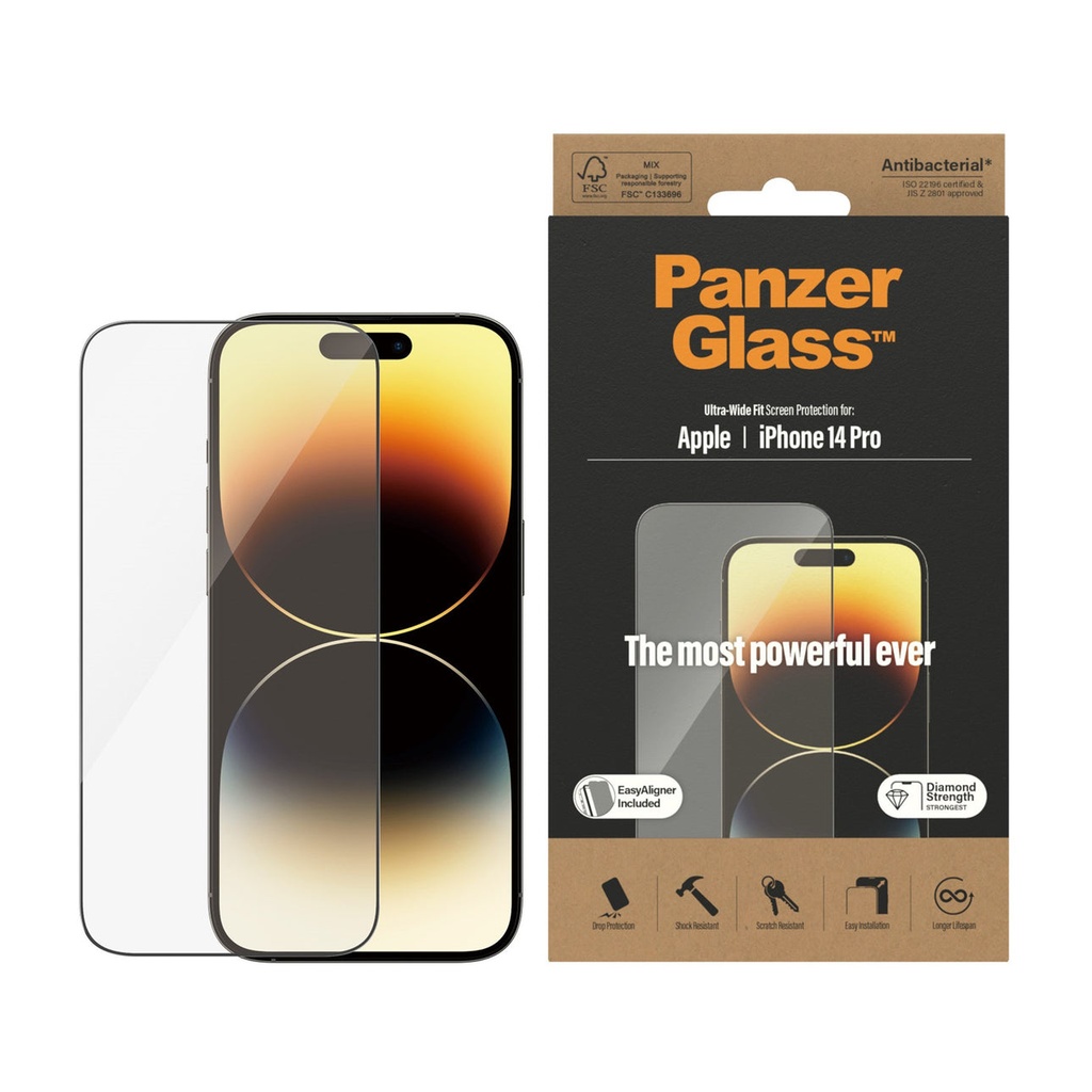 واقي شاشة PanzerGlass Ultra-Wide Fit مع EasyAligner لـ iPhone 14 Pro