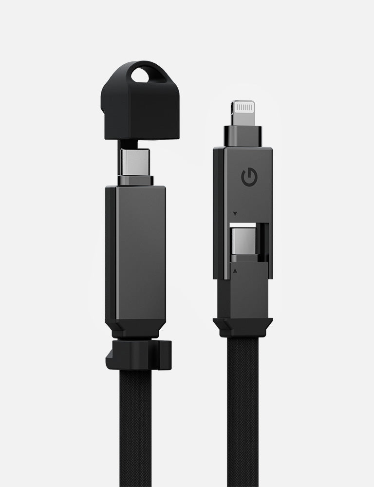 كيبل ENERGEA Sheath 2 في 1 USB-C إلى USB-C + Lightning بقوة 60 واط و480Mbps بطول 15 سم – رمادي معدني