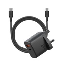طقم شاحن جداري Bazic Velox Kit بقوة 35 واط PD بمنفذ USB-C ومنفذ USB-A مع كيبل Weave من USB-C إلى USB-C بقوة 60 واط – أسود