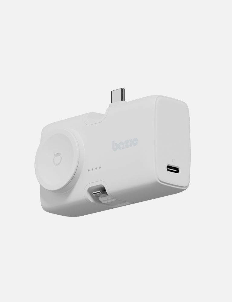 باور بانك 2 في 1 Bazic GoPower Koda بسعة 5000 مللي أمبير مع وصلة USB-C / Lightning قابلة للطي وشاحن Apple Watch – كريمي