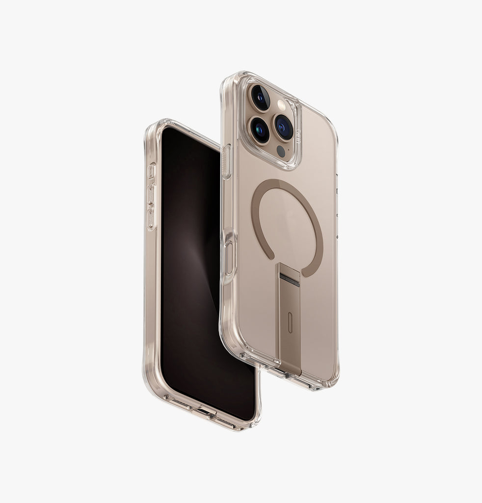 كفر UNIQ Hybrid Eleva مع ستاند عمودي و MagSafe لـ iPhone 16 Pro - ذهبي