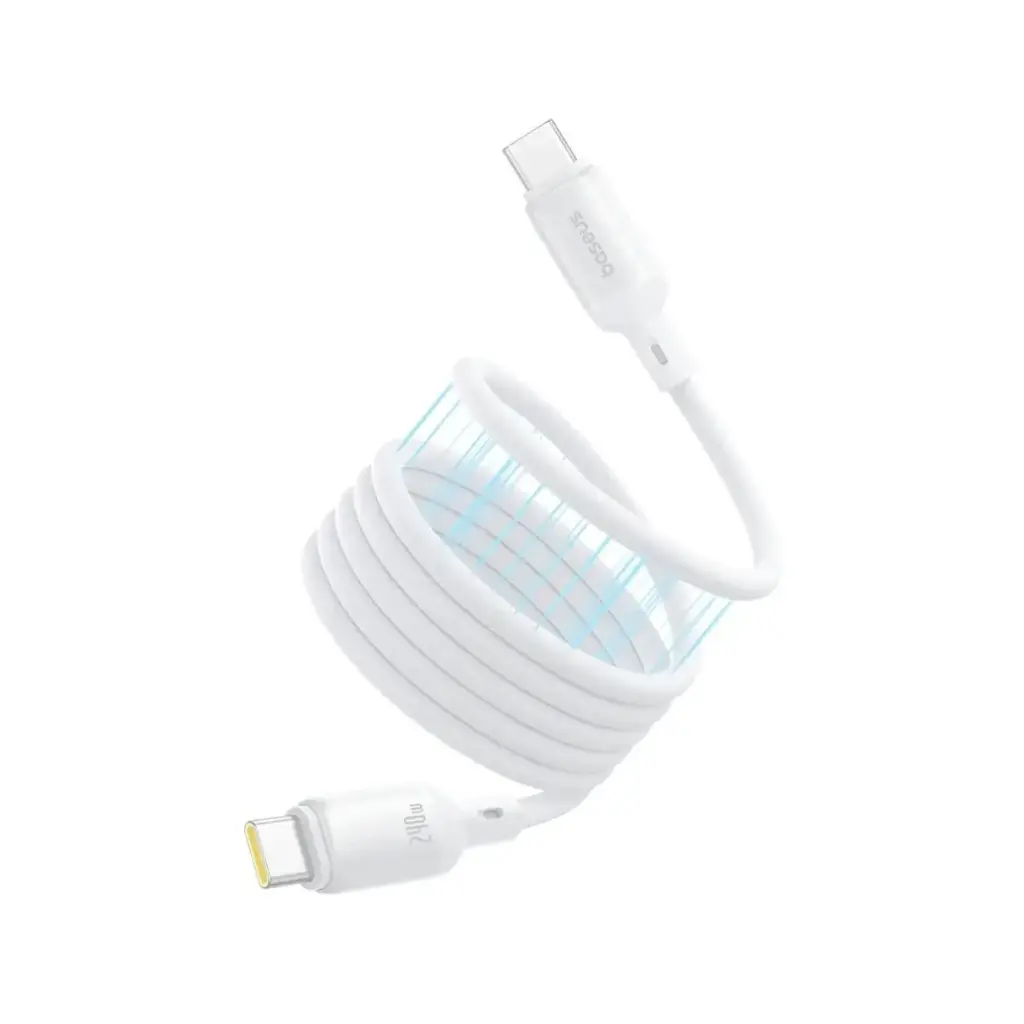 كيبل شحن سريع مغناطيسي Baseus PicoGo من USB-C إلى USB-C بقوة 240 واط 1 متر – أبيض