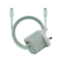 Bazic Velox Kit Bundle 1-Port USB-C & 1-Port USB-A PD 35W Wall Charger with Weave USB-C to USB-C 60W Cable - Green