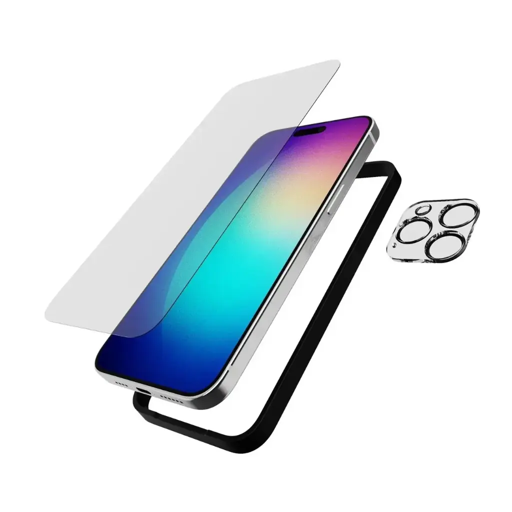 حماية شاشة وحماية كاميرا Tech21 Impact Glass لـ iPhone 15 Pro