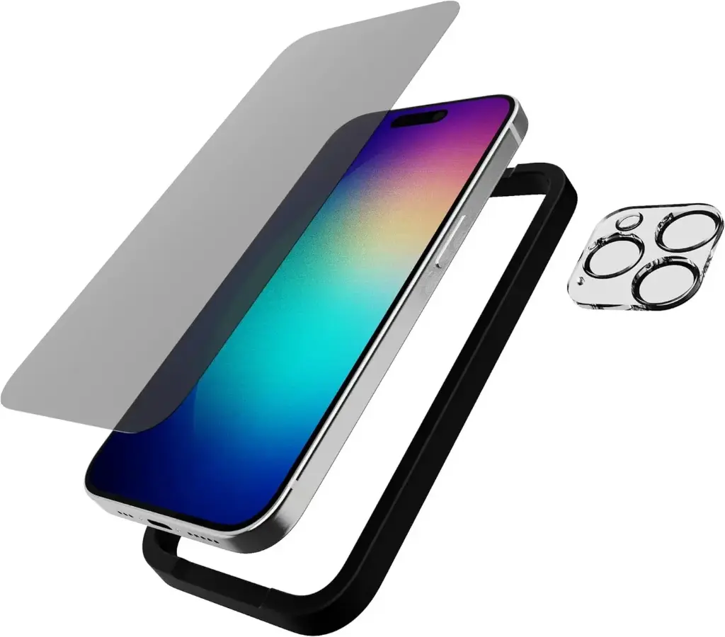 حماية شاشة خصوصية وحماية كاميرا Tech21 Impact Glass لـ iPhone 15 Pro