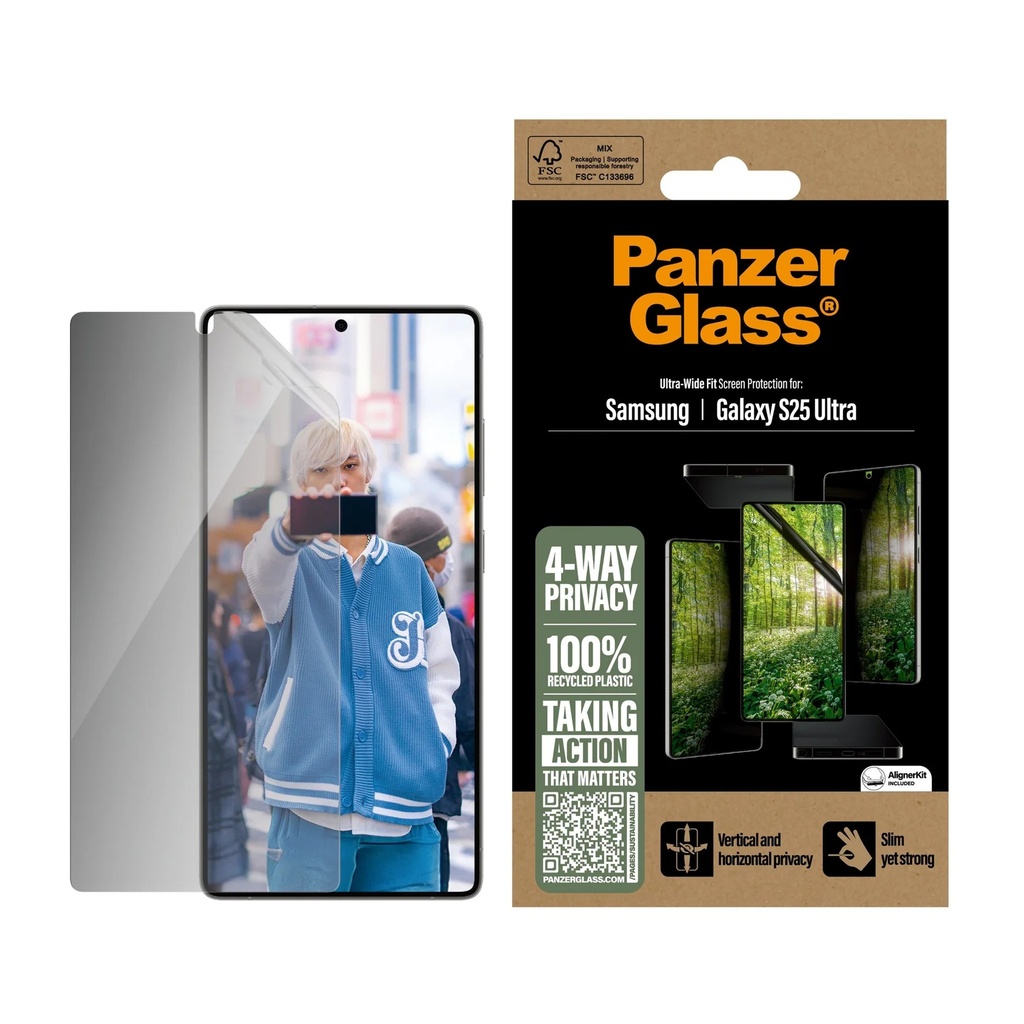 واقي شاشة خصوصية PanzerGlass ECO MATRIX بأربع اتجاهات Ultra-Wide Fit لـ Galaxy S25 Ultra