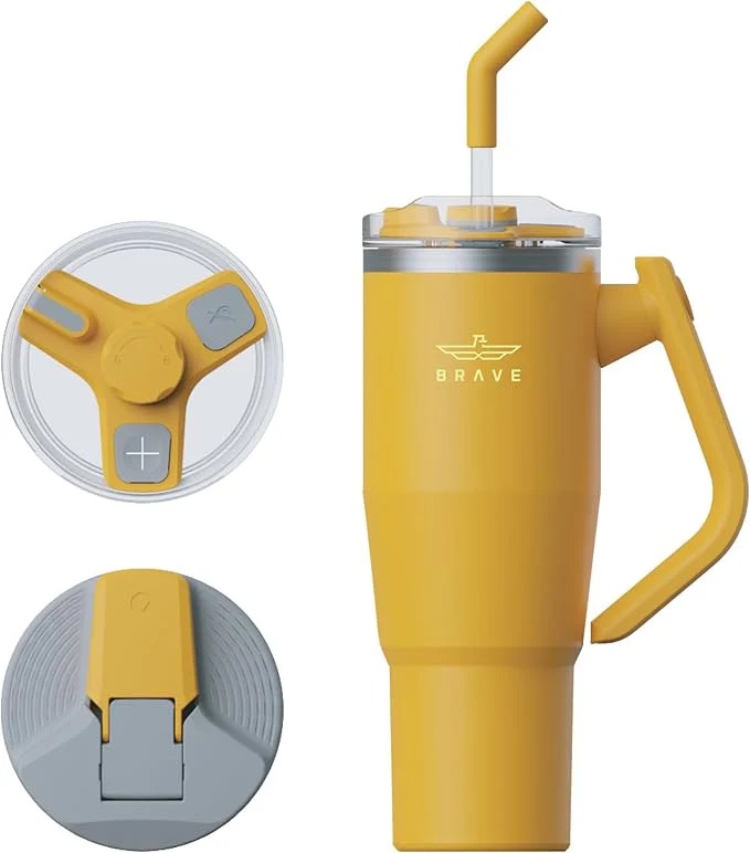 Brave Rotating Handle 24H Cold & 12H Hot Retention Leak-Proof 1200mL-Yellow
