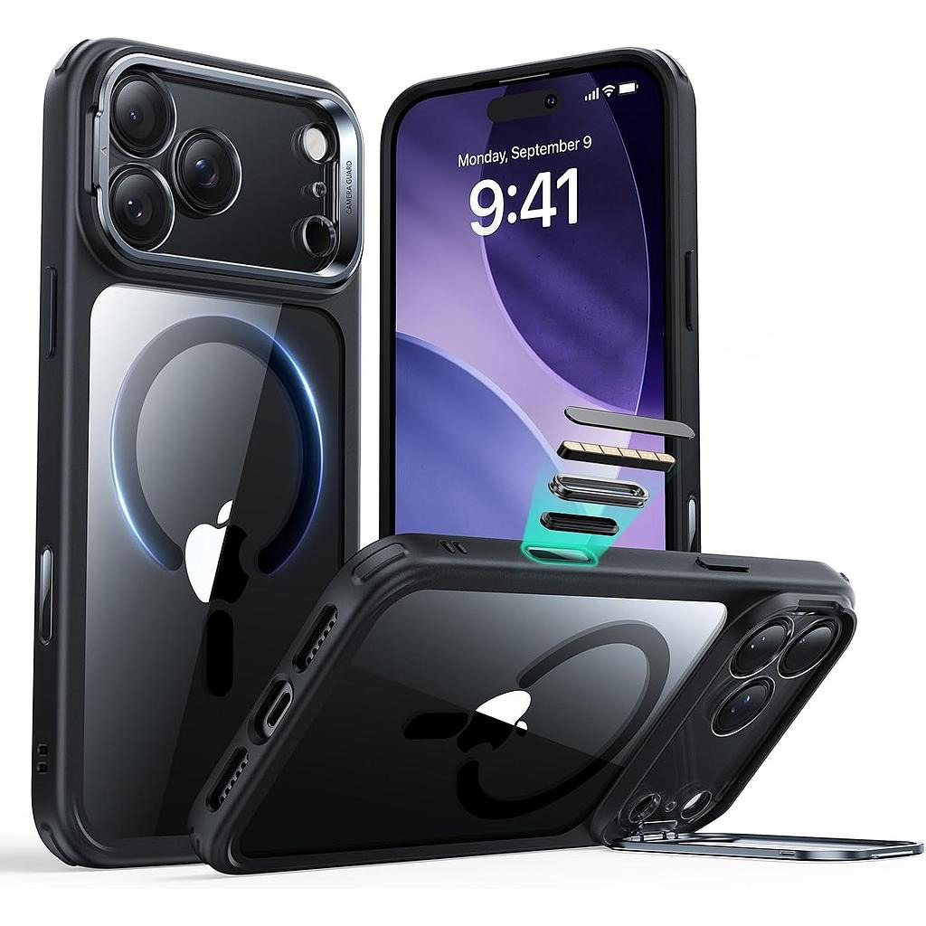 كفر ESR HaloLock Classic Hybrid لـ iPhone 17 Pro مع Stash Stand و Camera Control شفاف