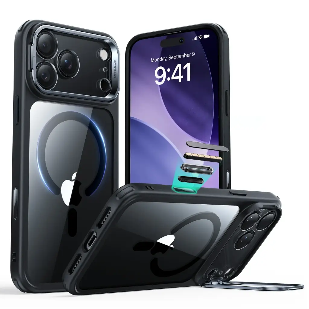 ESR iPhone 17 Pro Max HaloLock Classic Hybrid Case with Stash Stand (Camera Control Button) Case