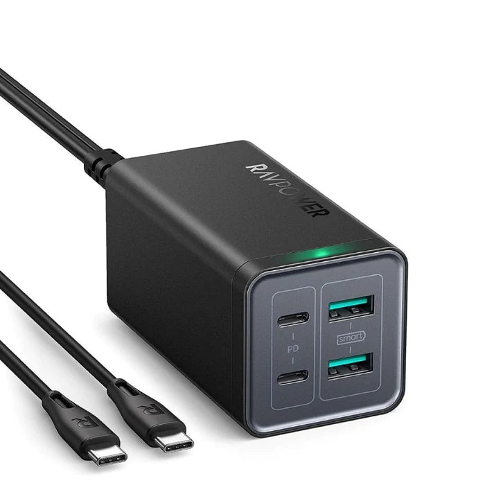 شاحن RAVPower PD 120W بأربع منافذ مع كيبل 100W - أسود