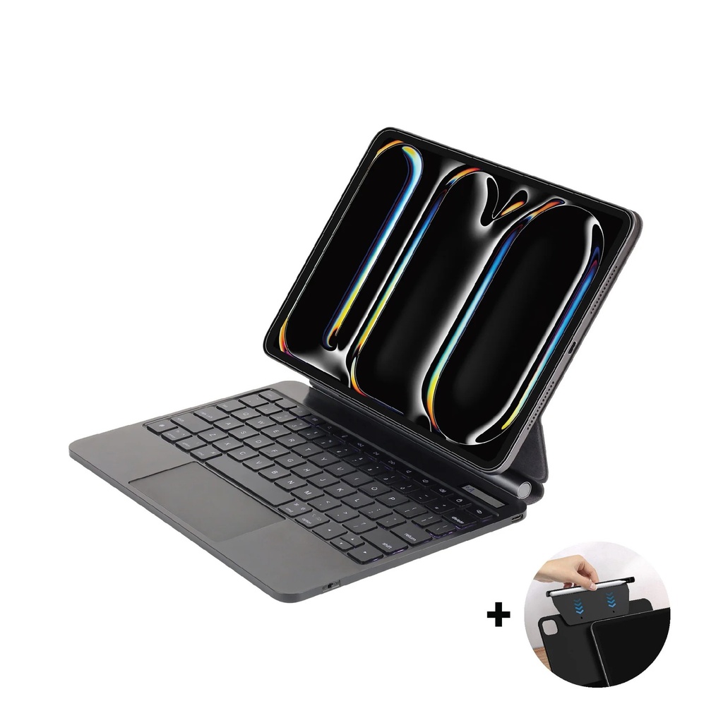 كيبورد مغناطيسي SIA Metal Magnetic Keyboard Pro بتصميم 6 صفوف لـ iPad Pro 11" 2024 مع حامل للقلم - أسود عربي/إنجليزي