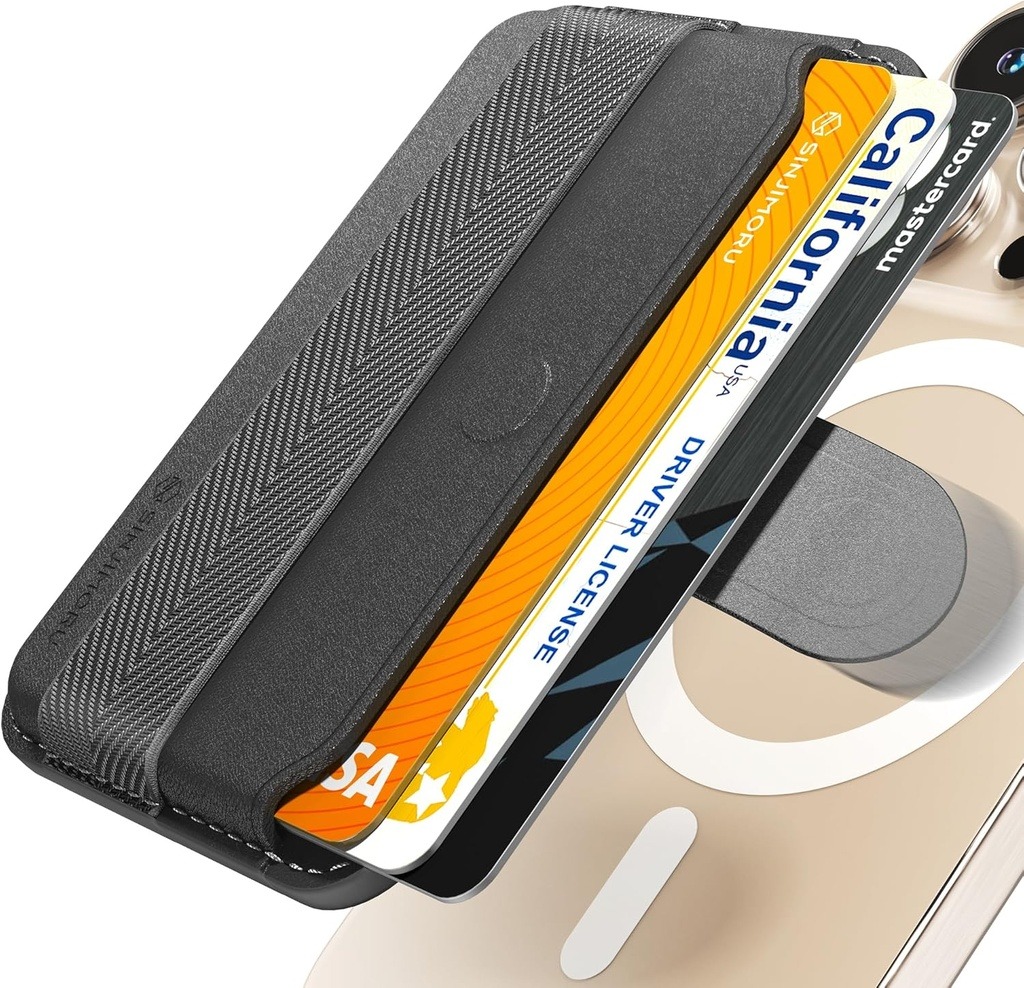 محفظة Sinjimoru M-Pull Tab Stand MagSafe Wallet - أسود