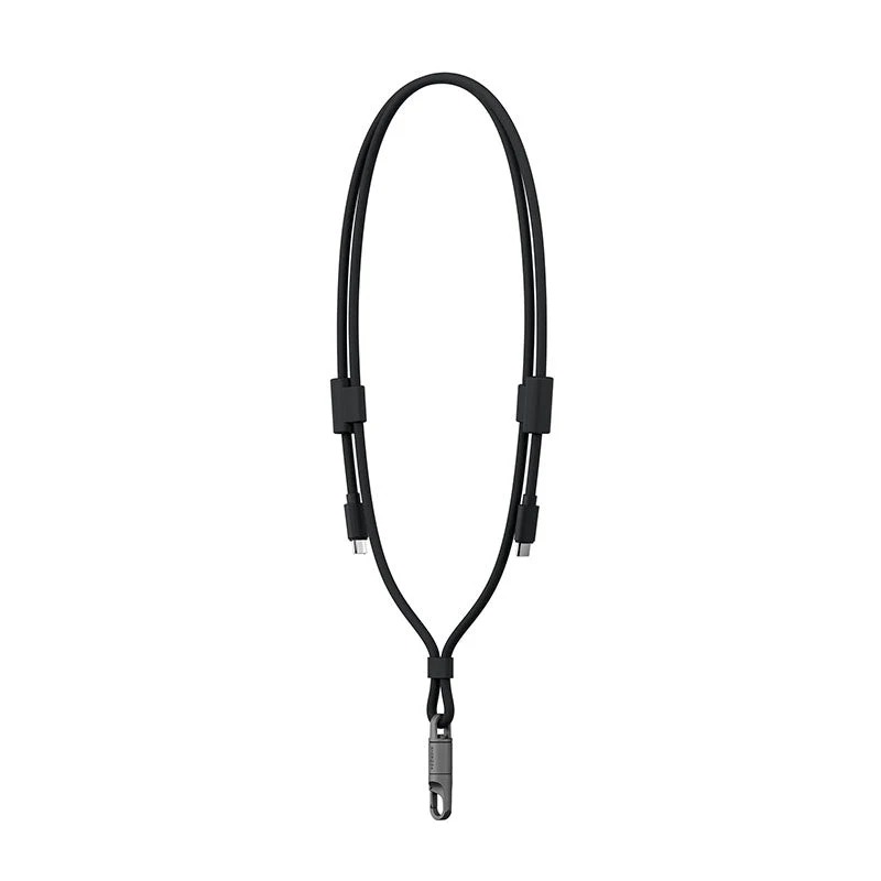 حبل تلفون مع كيبل شحن ENERGEA Lasso 2 في 1 USB-C إلى USB-C بقوة 240 واط و480Mbps بطول 1.5 متر – أسود