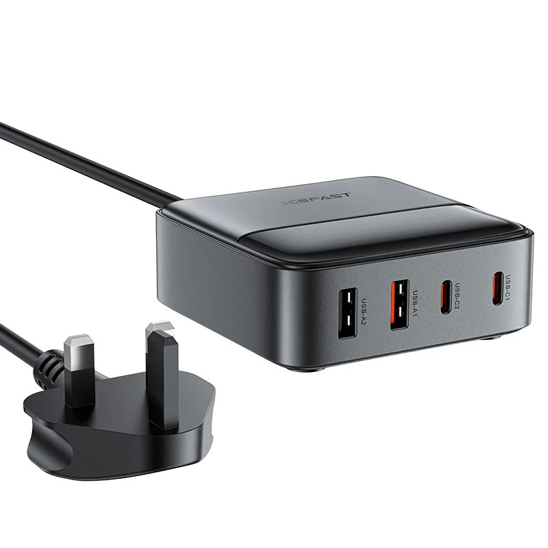محطة شحن مكتبية ACEFAST Z6 PD65W GaN بأربعة منافذ (2×USB-C + 2×USB-A) – قابس بريطاني