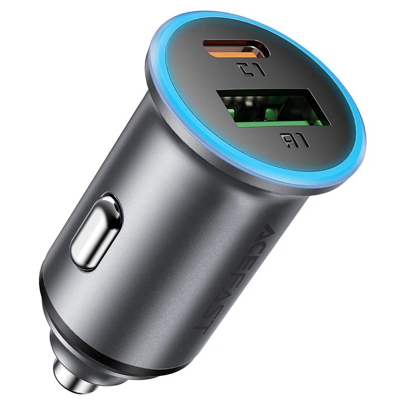 B15 65W (USB-A+USB-C) dual port metal car charger - metal gray