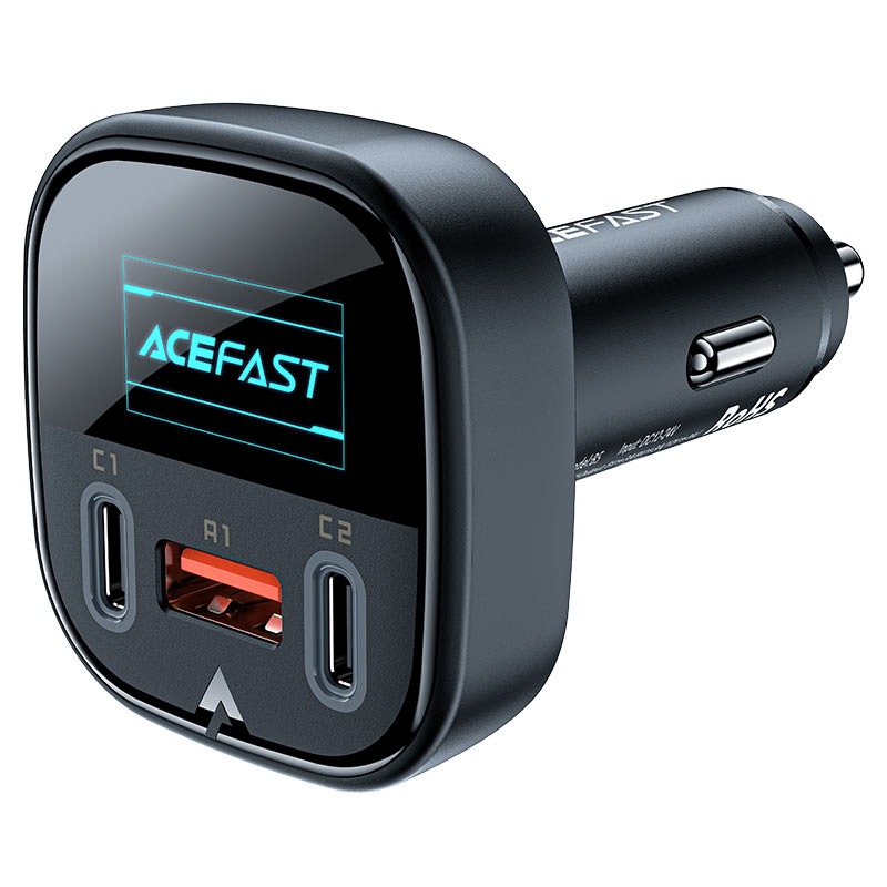 شاحن سيارة ACEFAST B5 معدن 101W (2 USB-C + USB-A) مع شاشة OLED ذكية